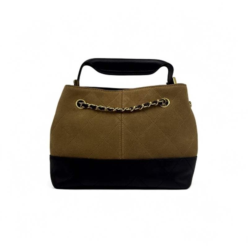 LQ-WITH-QUEEN真皮女包手拎黑拼棕流10982