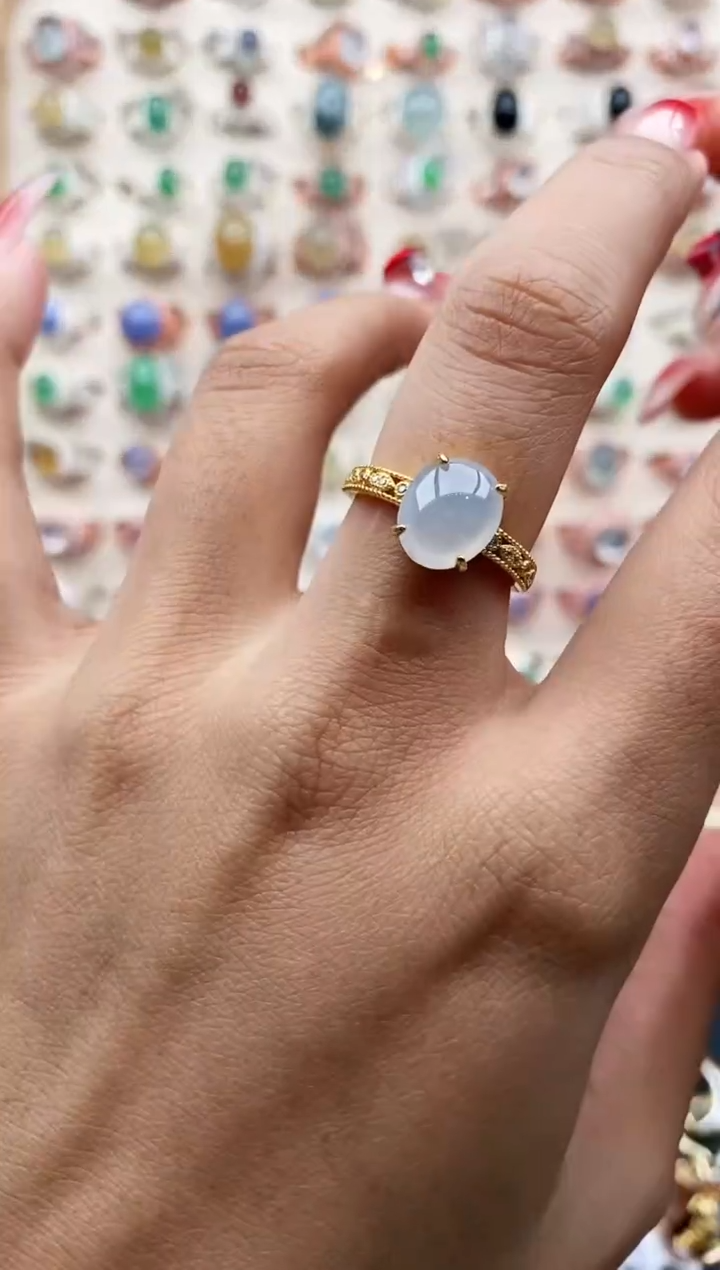 【闪购商品】翡翠戒指银S925镶嵌缅甸天然A货翡翠444  4+3