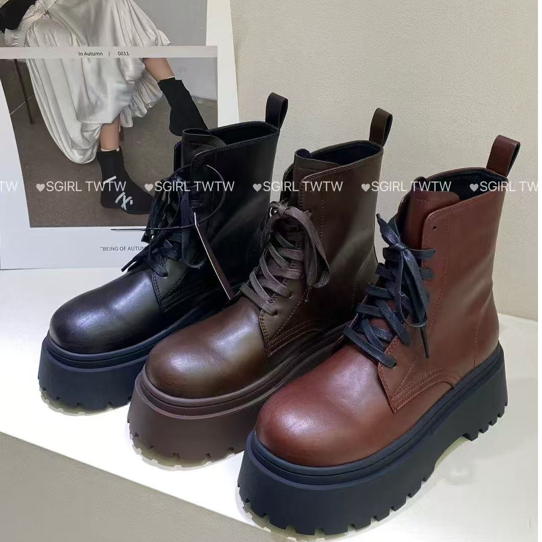 VV-50 SGIRL TWTW 复古厚底马丁靴女新款时尚增高休闲短靴机车靴