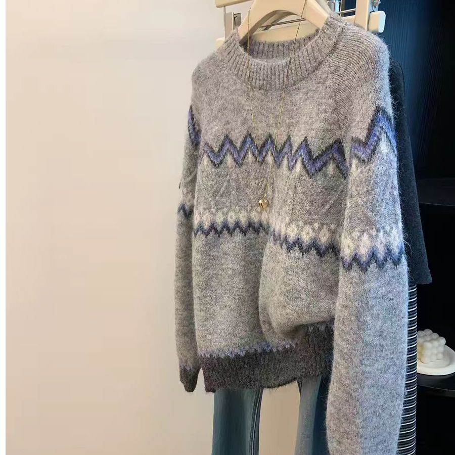 2026网红百搭常规款女针织圆领长袖插肩袖毛衣套头时尚气质上衣