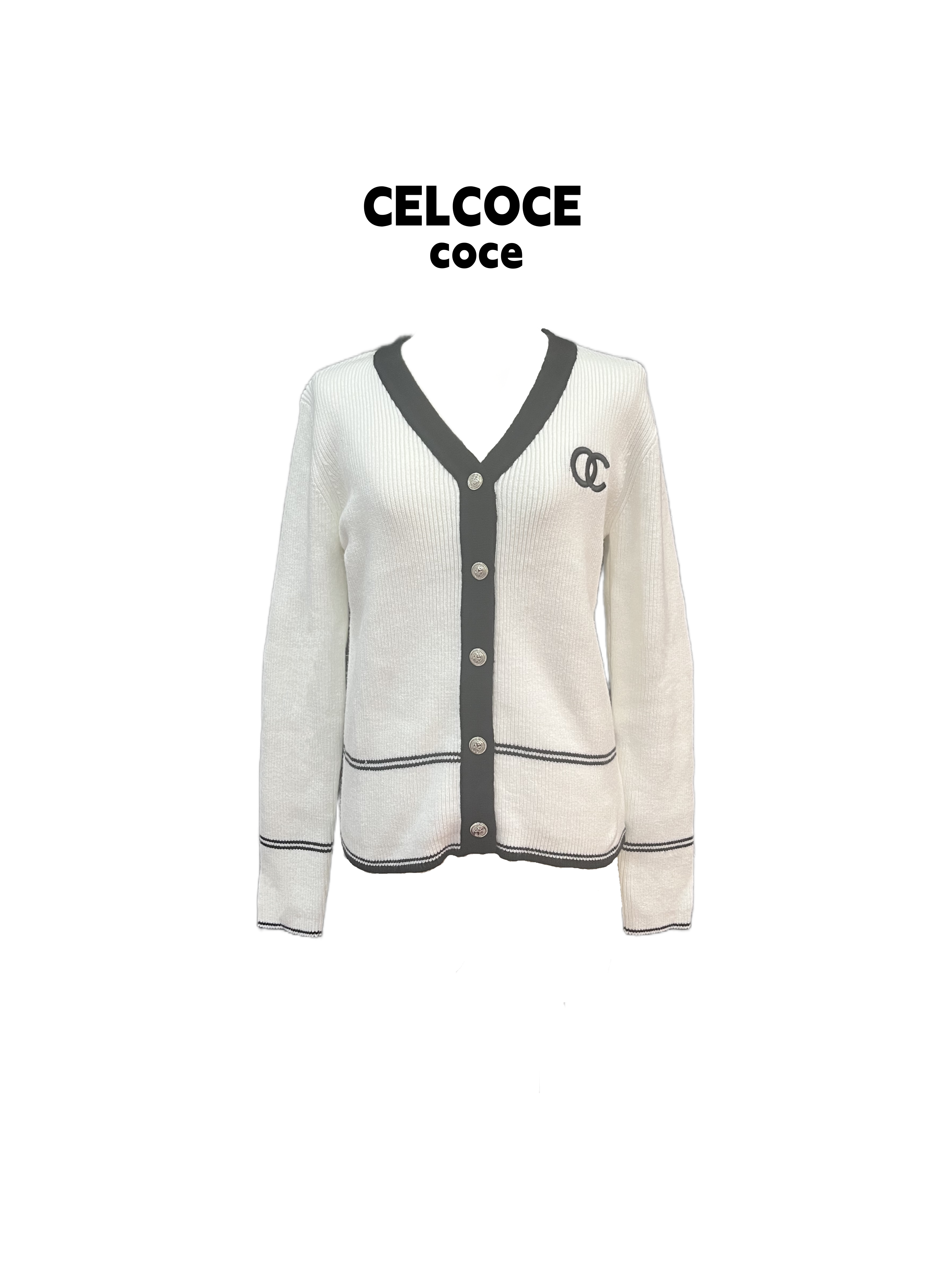 CELCOCE-A83-毛衣针织小香风白色开衫领外套南油高端女-预