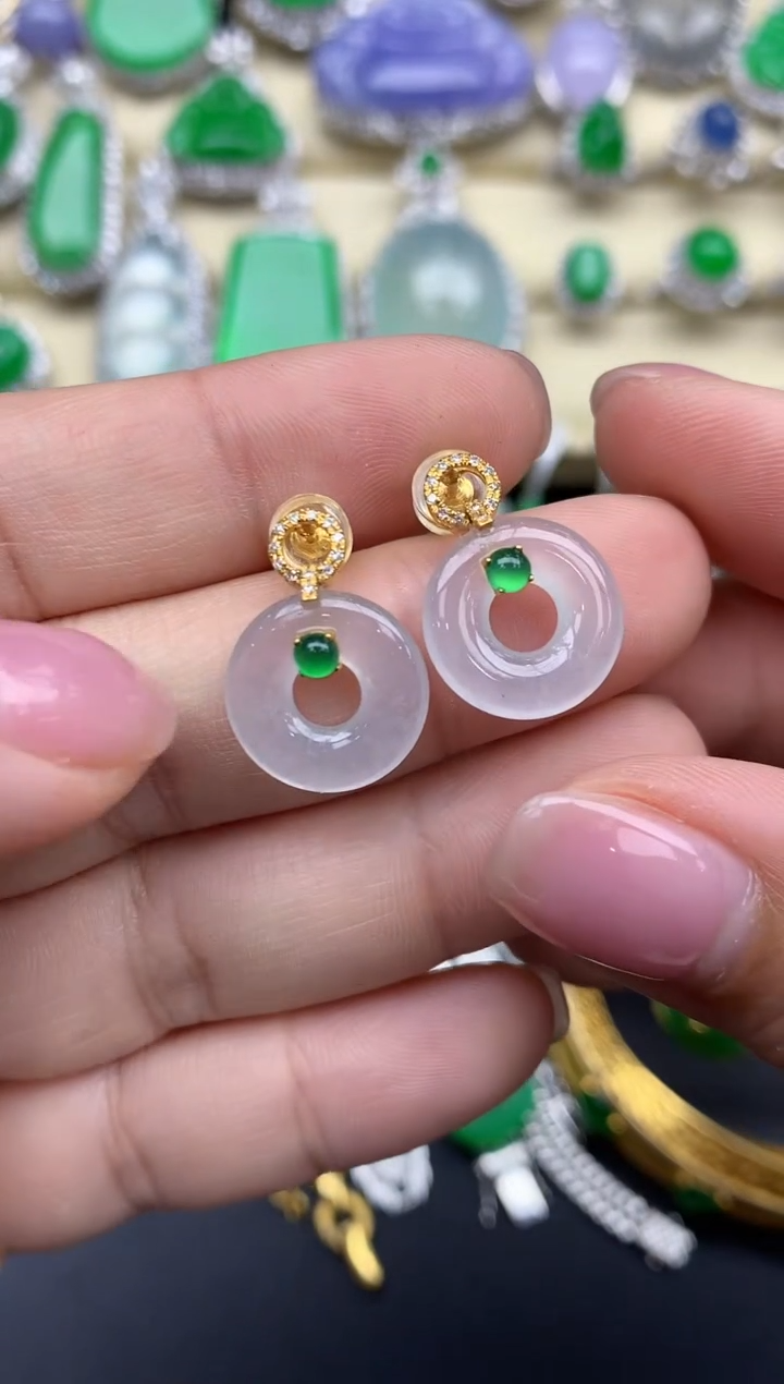 【闪购商品】翡翠耳饰18K金镶嵌418-中国好珍宝