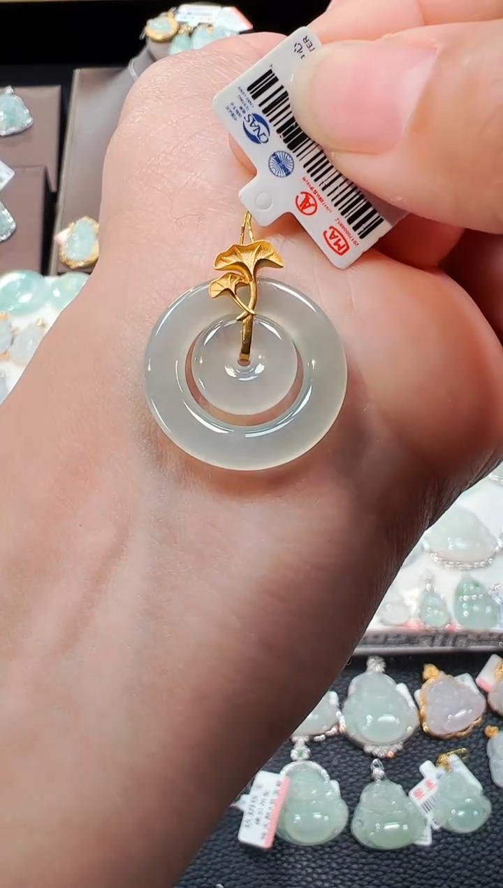 【闪购商品】翡翠吊坠(不含链)18K金镶嵌甜甜圈吊坠1115