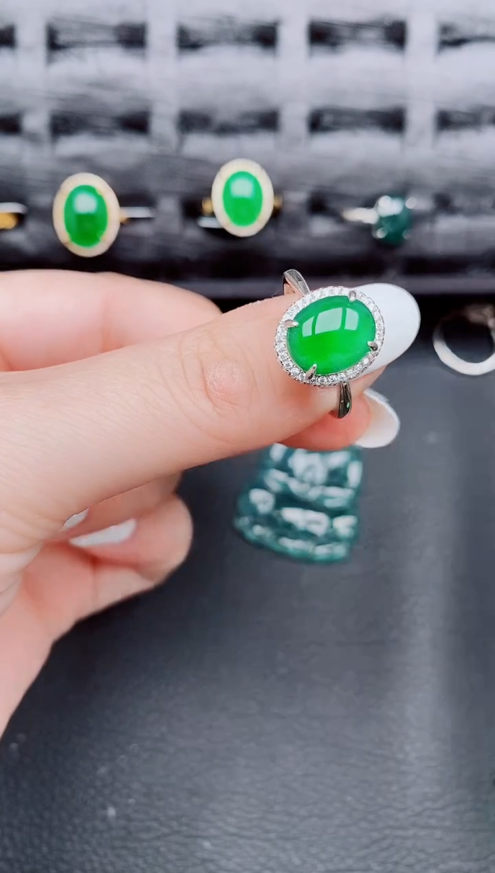 【闪购商品】翡翠戒指银S925镶嵌天然a货翡翠935
