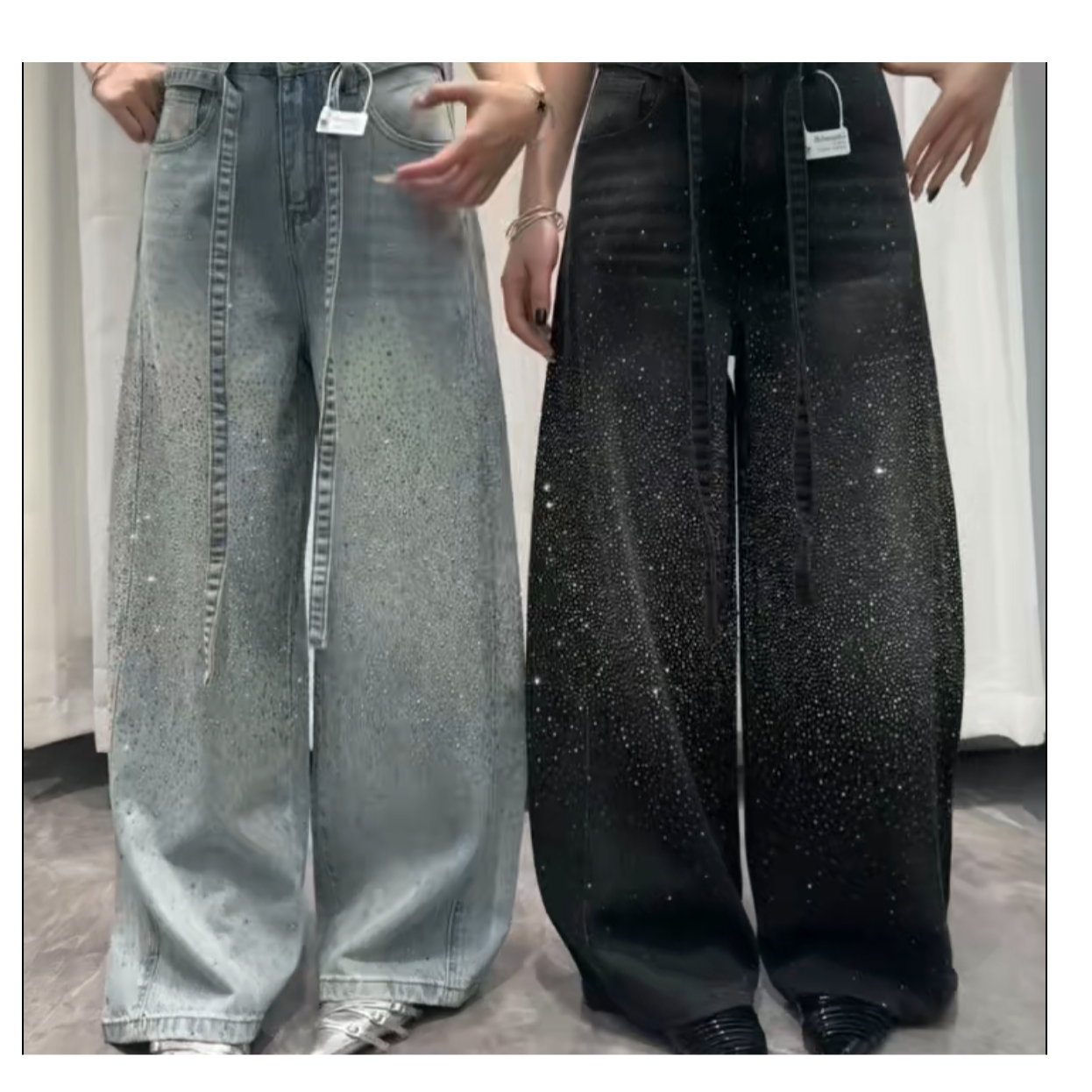 高街风烫钻通勤水洗慵懒风牛仔裤百搭直筒显瘦