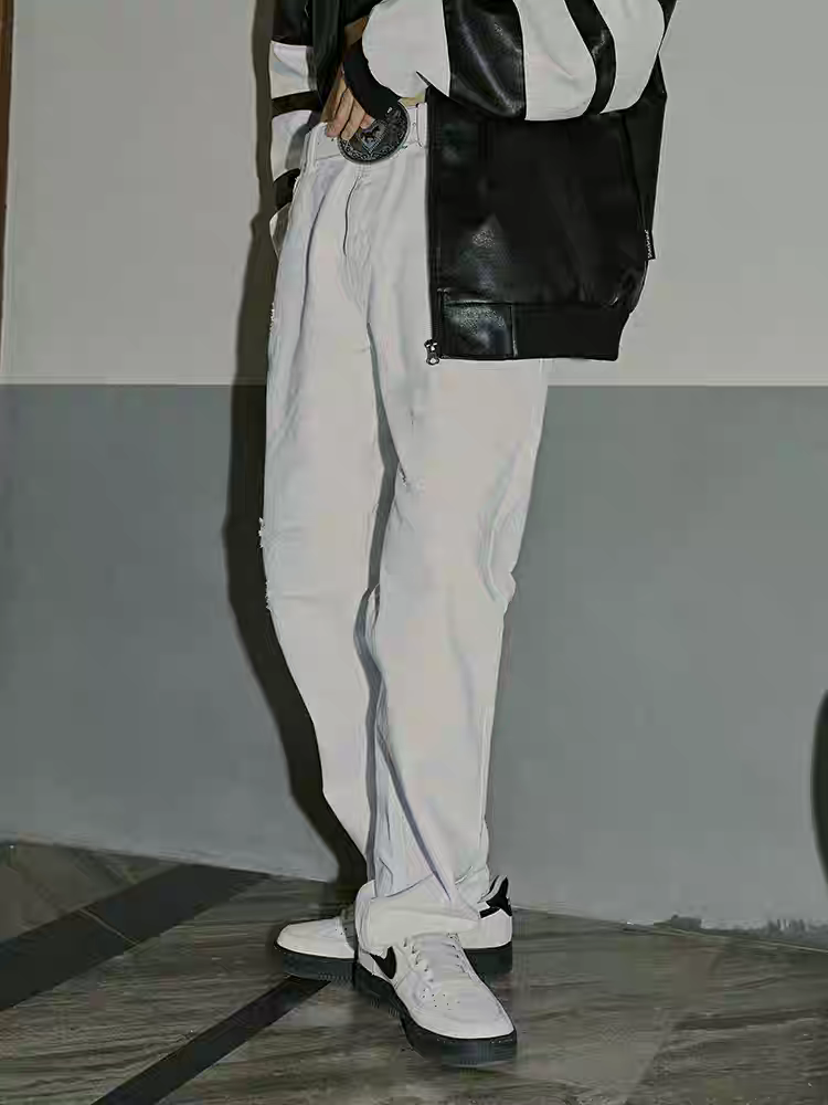 SHOOTBRAND破洞水洗设计感长裤