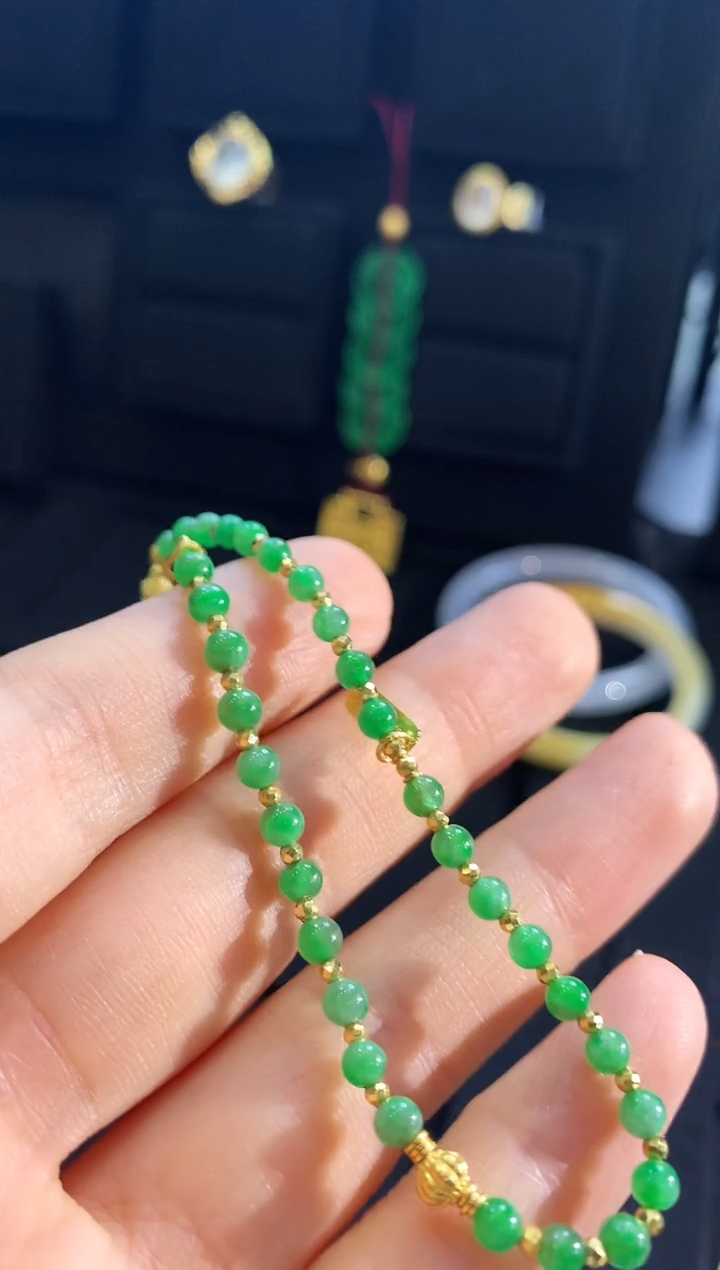 【闪购商品】翡翠手链18K金镶嵌手链