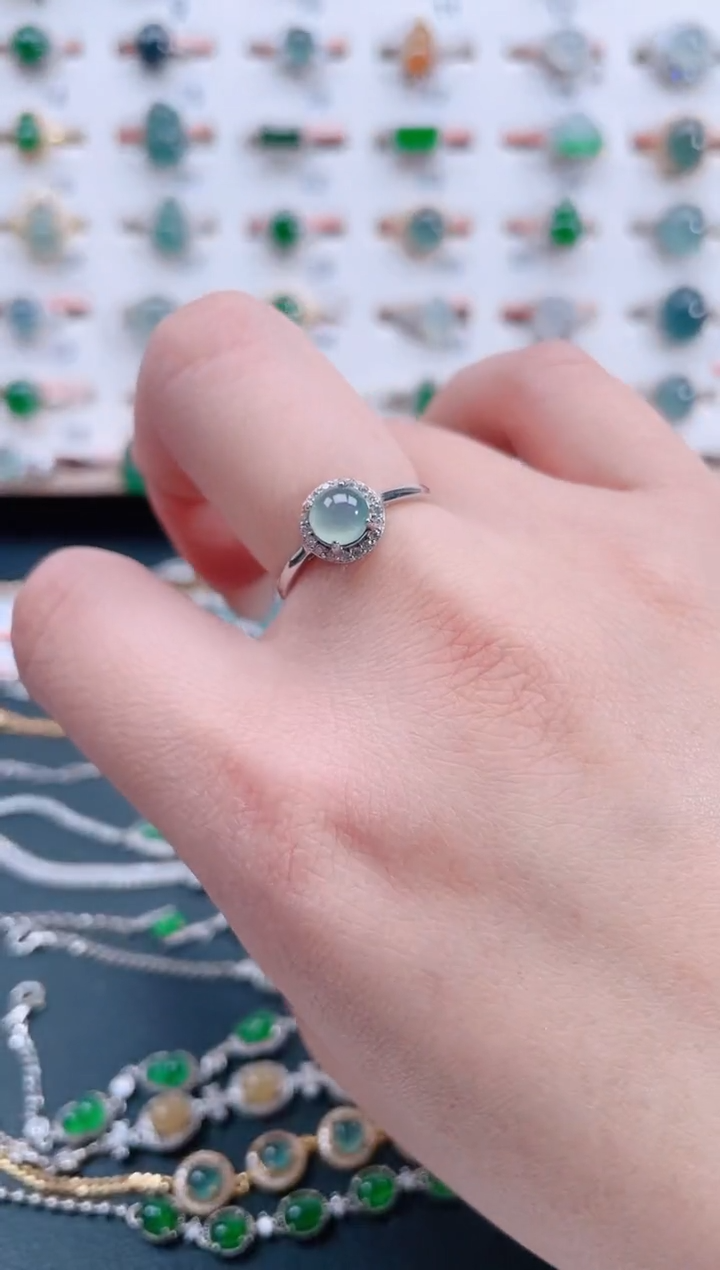 银S925镶嵌戒指翡翠天然翡翠