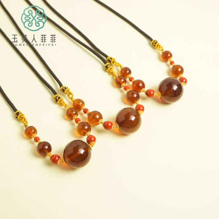 菲菲珠宝好/琥珀吊坠-diy大单珠锁骨链25mm