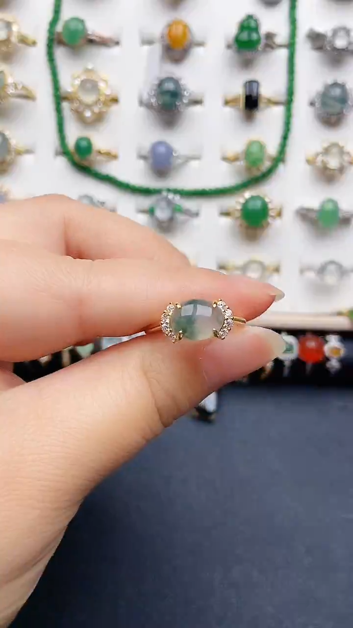 翡翠戒指银S925镶嵌1111