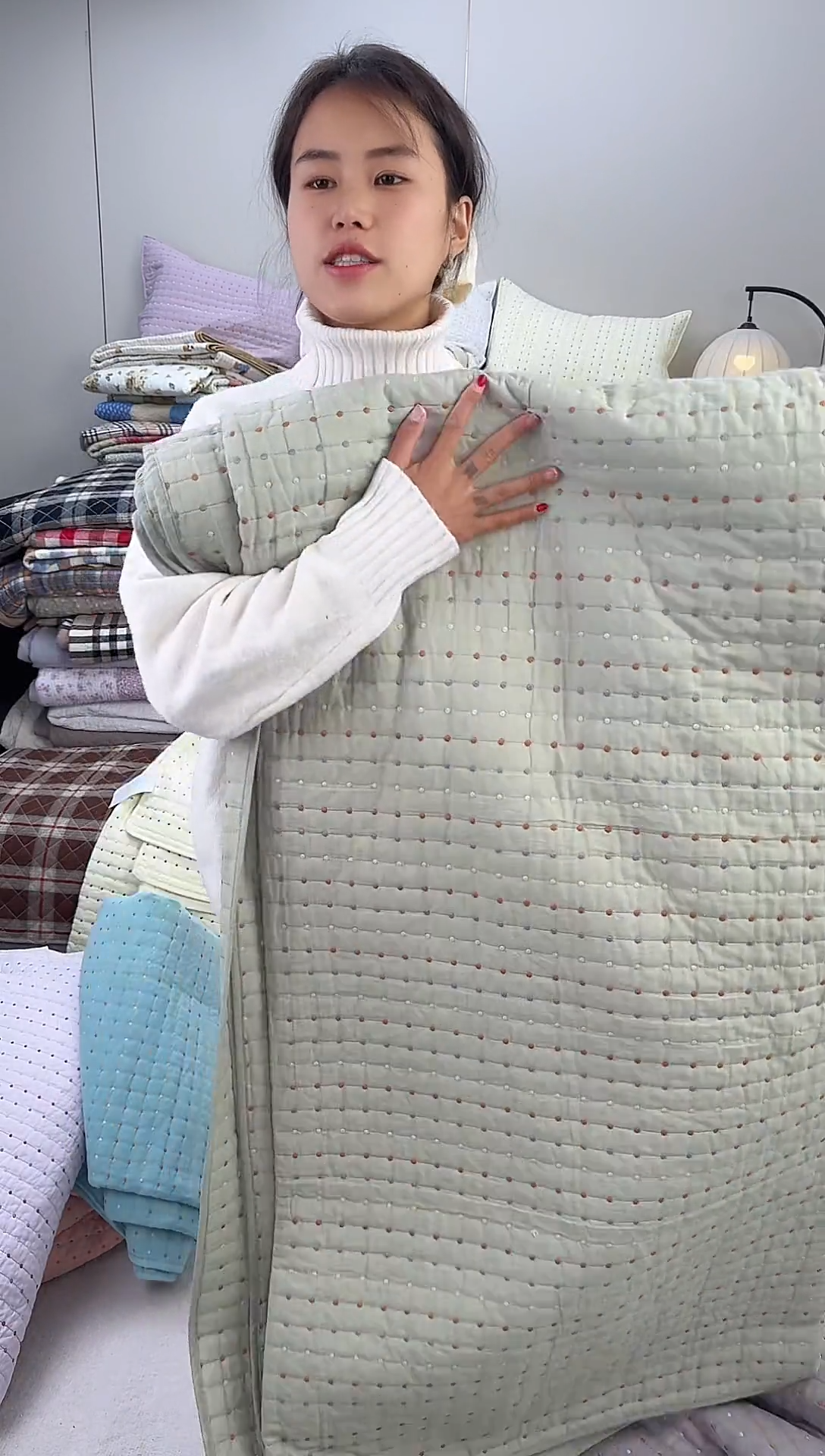 棉纯棉抹茶米粒绣240*270床盖