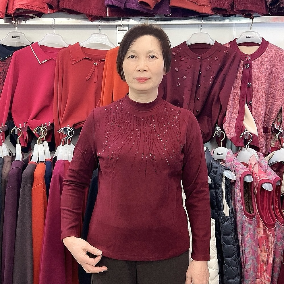 【金夫人妈妈装】秋冬中老年半高领烫钻亲肤绒打底百搭舒适长袖T恤