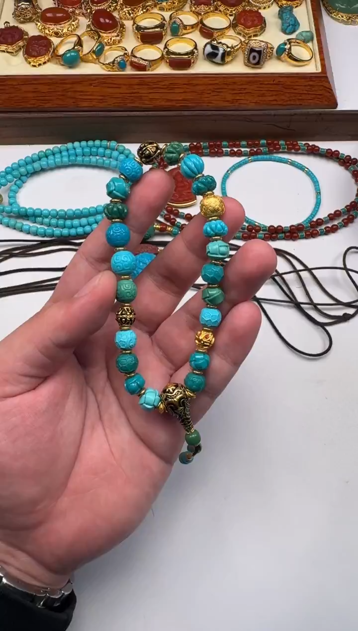 18K金镶嵌绿松石挂件知*~手串手串