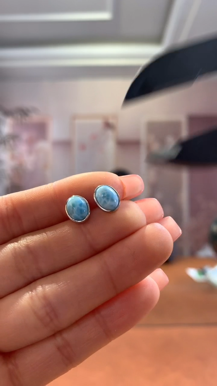 【闪购商品】针钠钙石（海纹石）颈饰银S925镶嵌海纹石耳钉
