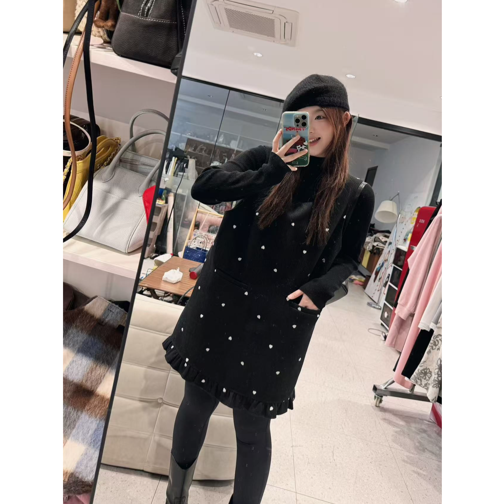 晶咕【简爱日记】下摆拼木耳边爱心刺绣长短版背心裙