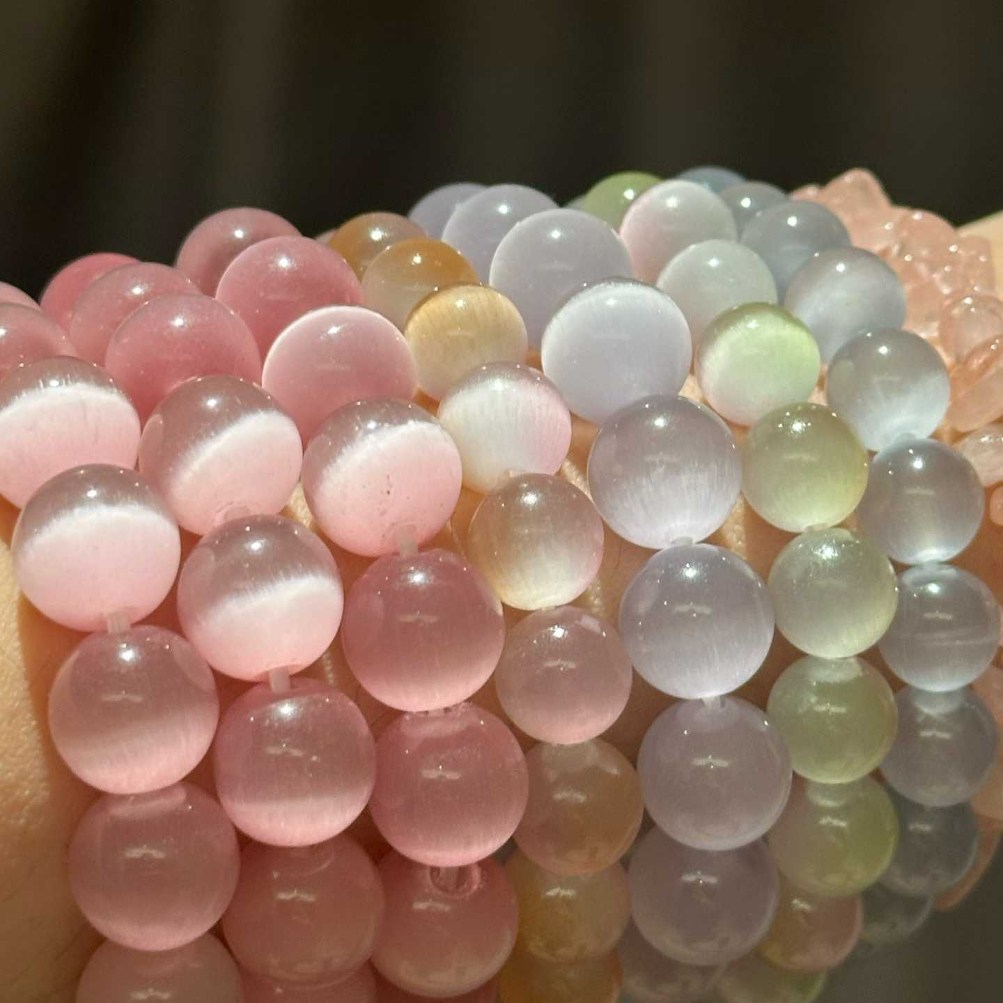 白色少女风女绿色拼色简约风渐变色冰透散珠