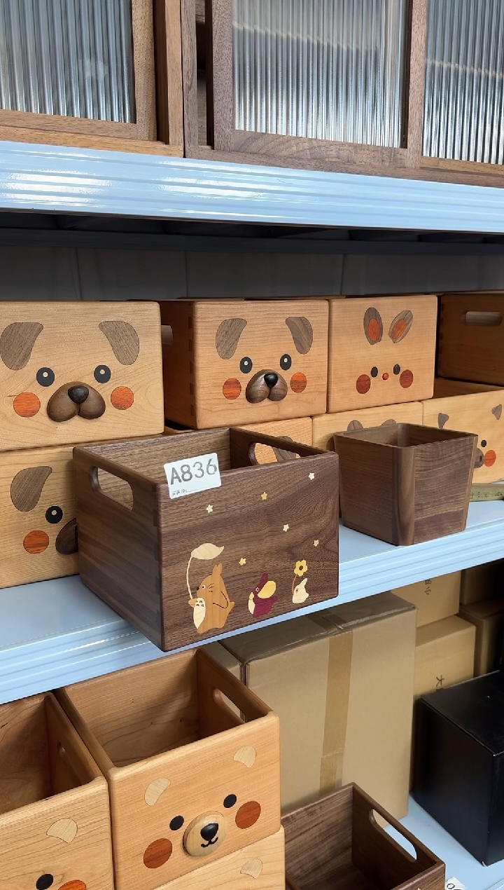 木836号北美黑胡桃镶嵌龙猫收纳筐