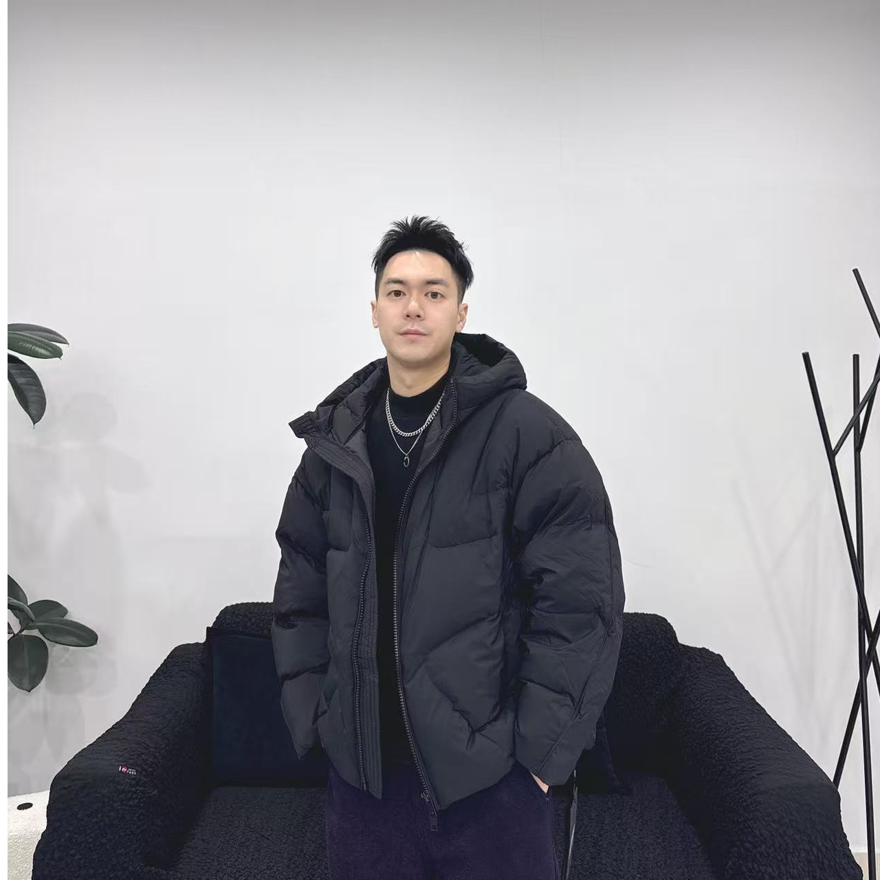 保暖连帽半高领夹克长款休闲时尚经典外套