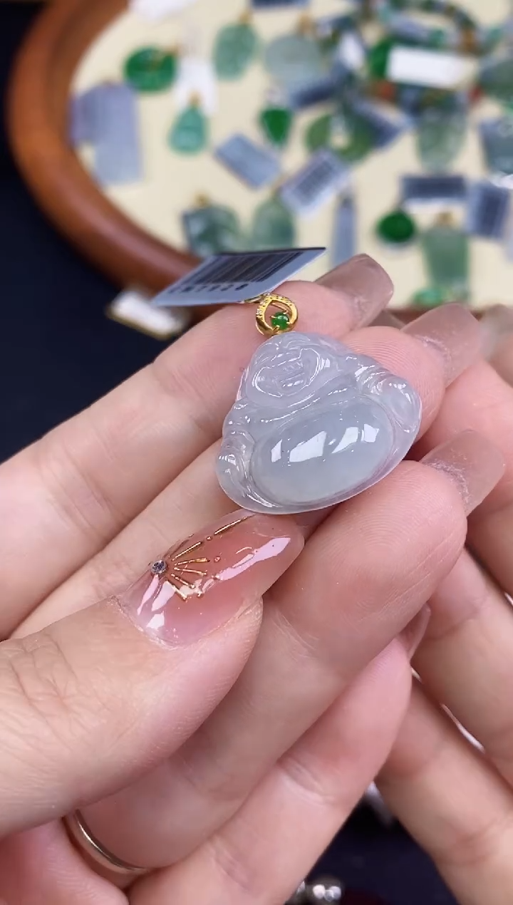 吊坠(不含链)18K金镶嵌翡翠佛公18K金扣镶嵌@@CMT928