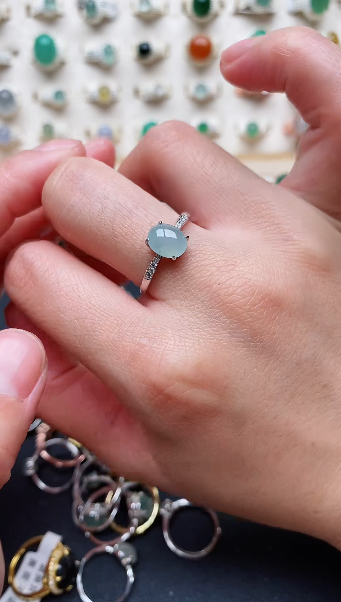 【闪购商品】翡翠戒指银S925镶嵌天然翡翠 333  8+