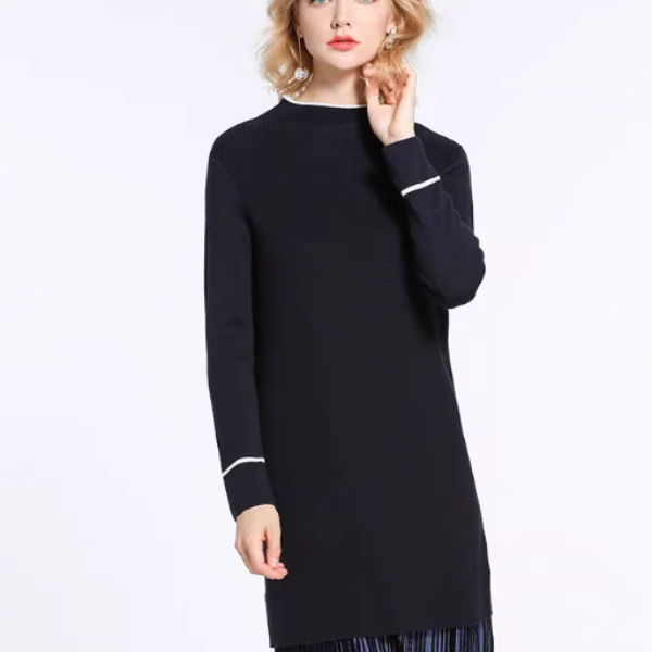 乔万尼秋冬季新款修身气质百褶打底羊毛针织连衣裙女EB4M001