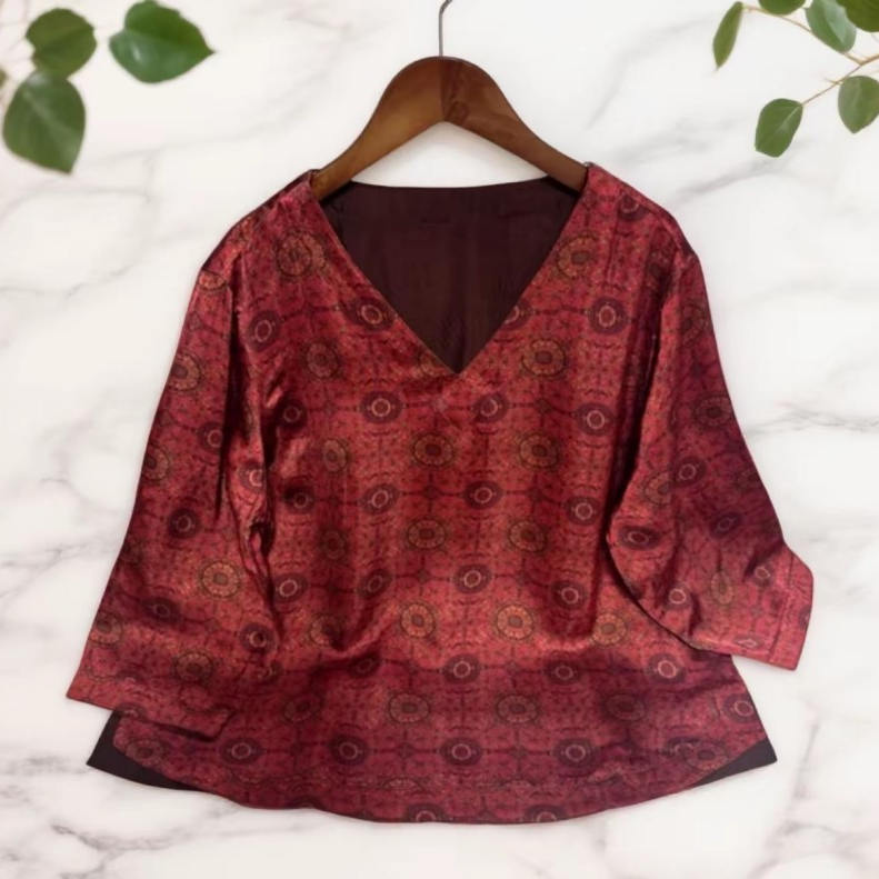 【星河璀璨】重缎新中式国风香云纱V领七分袖小上衣八达韵老钱风