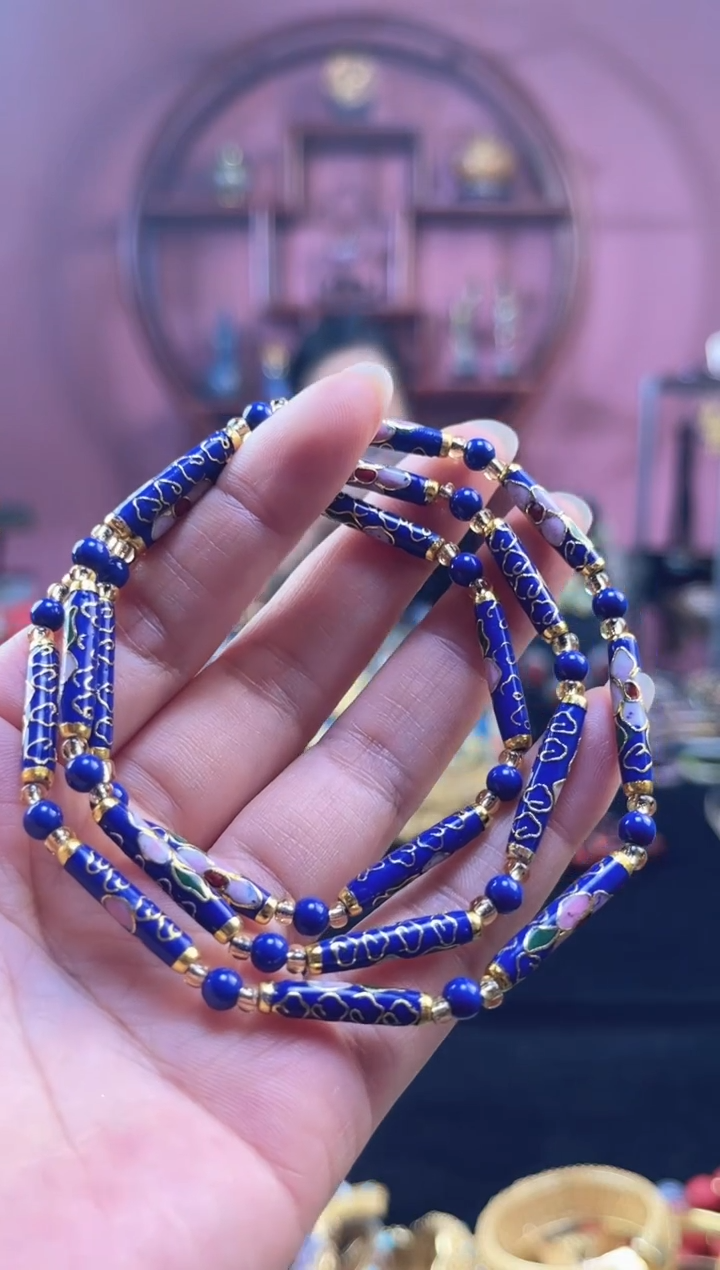 非遗 景泰蓝竹节项链 宝蓝
