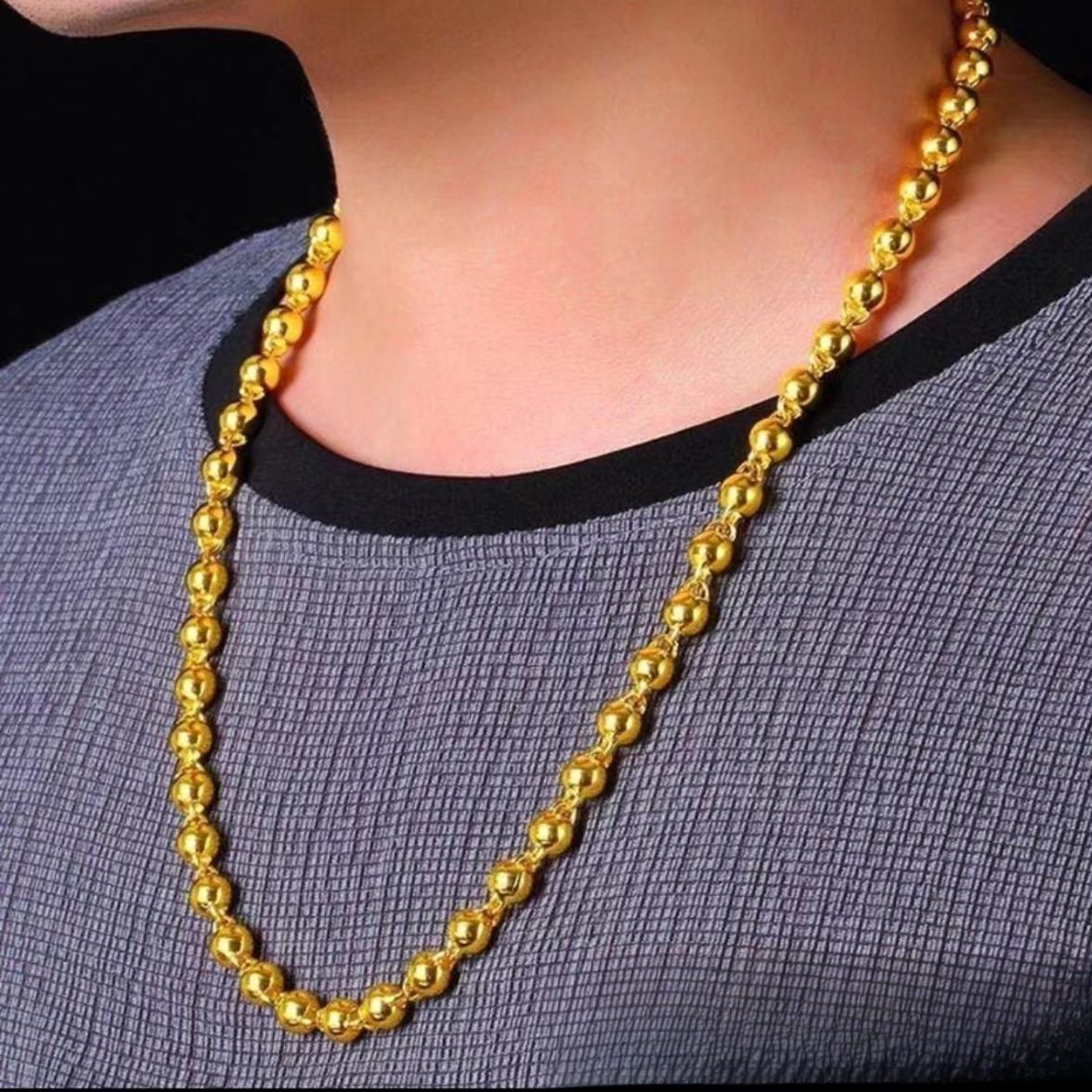 铜合金项链 X高定光面珠项链女款男士男款霸气光珠素款金色亮面