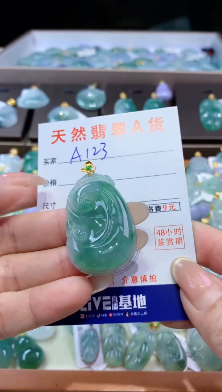颈饰18K金镶嵌翡翠天然翡翠A货挂件