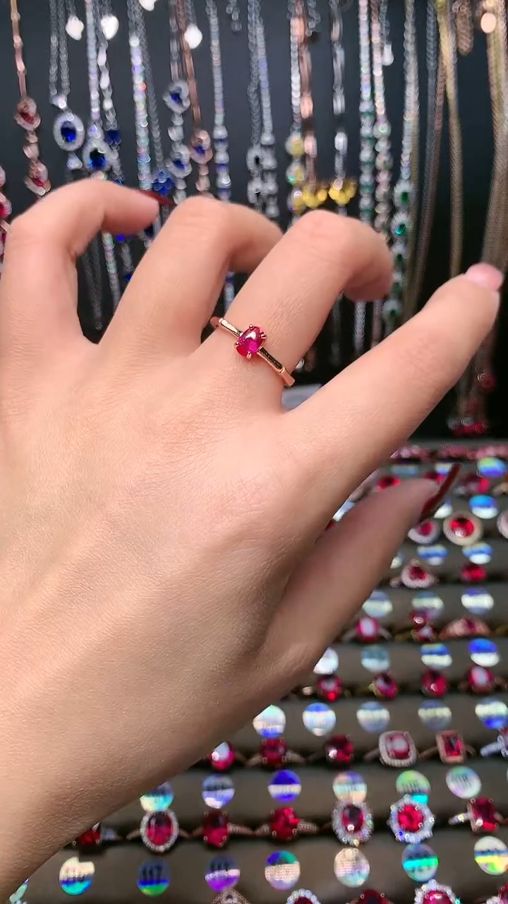 【闪购商品】红宝石戒指银S925镶嵌4.6玫瑰金