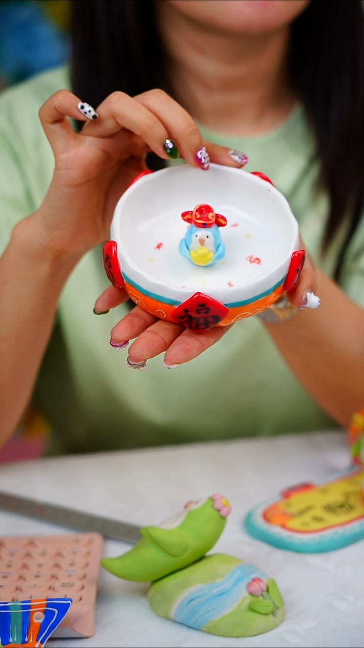 五福圆碗蓝和尚抱元宝