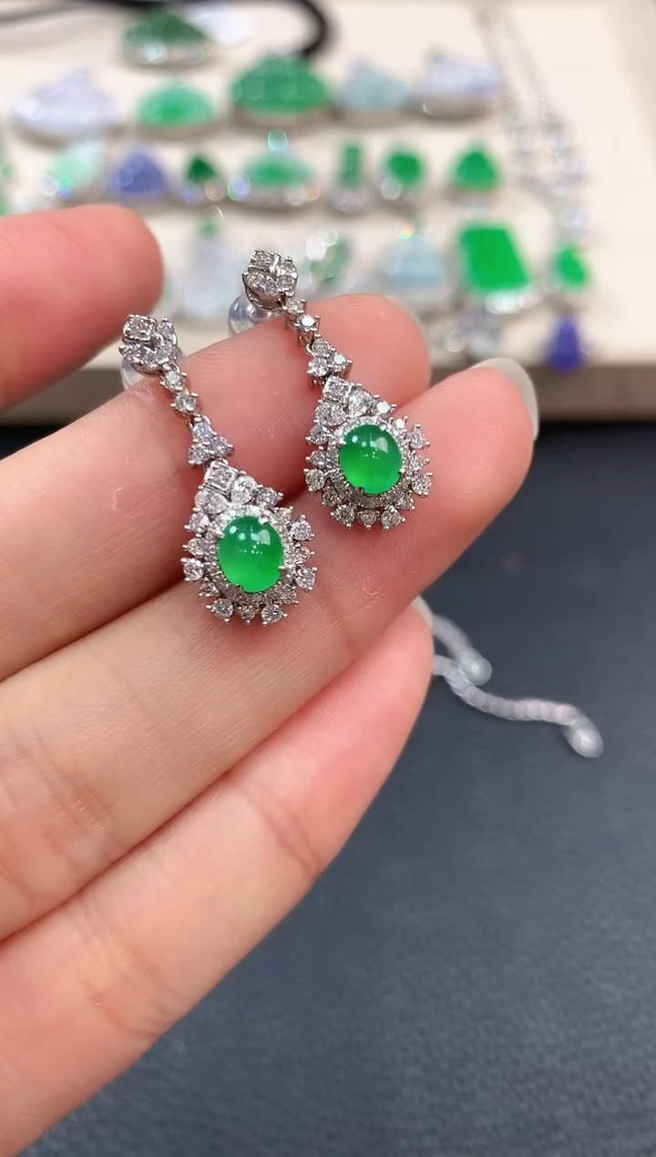 【闪购商品】翡翠耳饰18K金镶嵌b143     