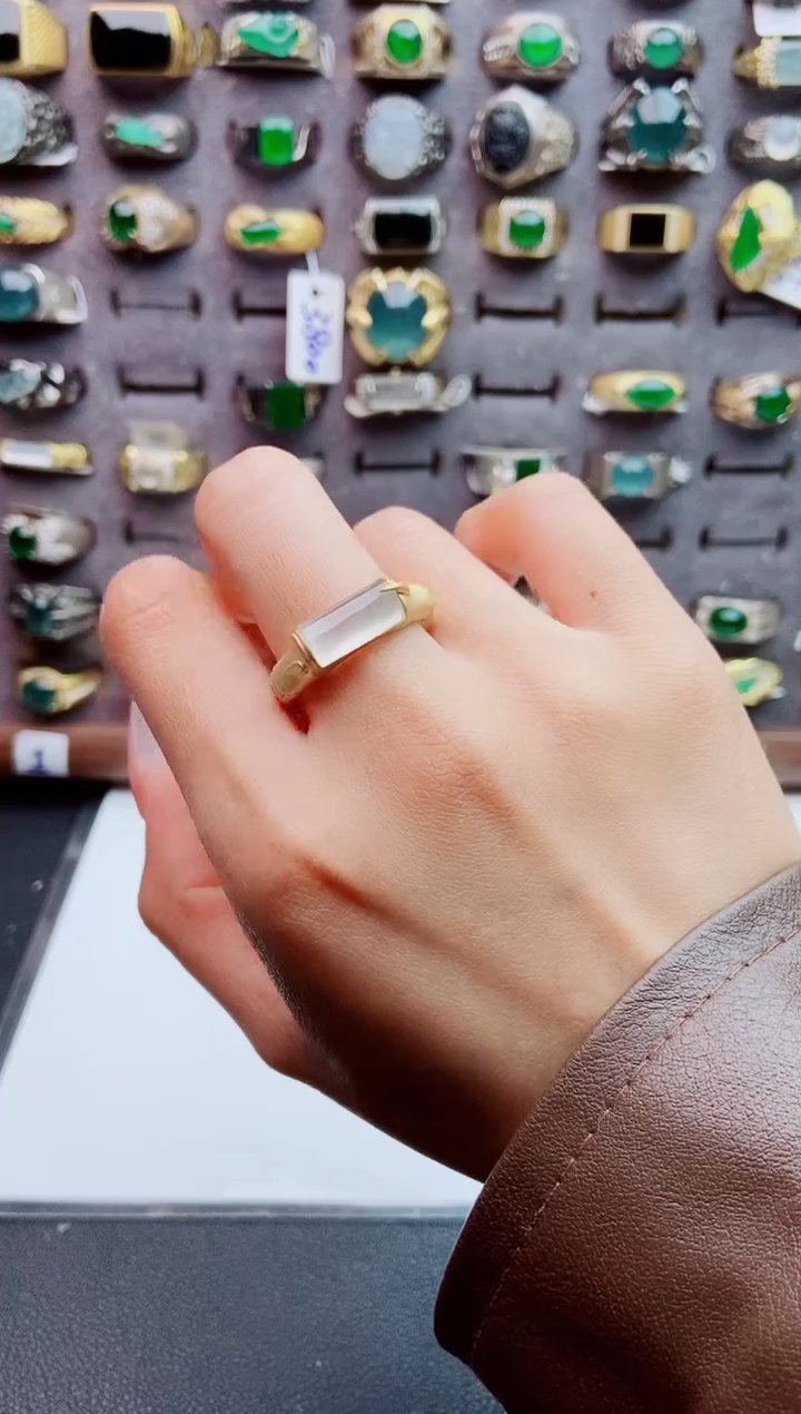 银S925镶嵌戒指翡翠H*C天然翡翠男戒