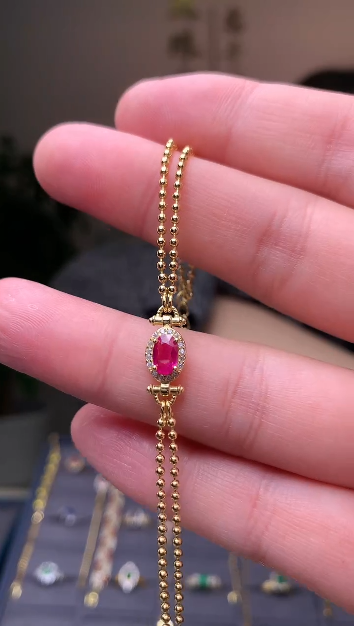 银S925镶嵌手链红宝石用****7手链