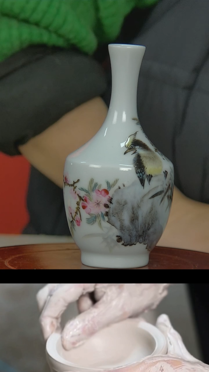 【闪购商品】028景德镇民间艺人粉彩花鸟赏瓶