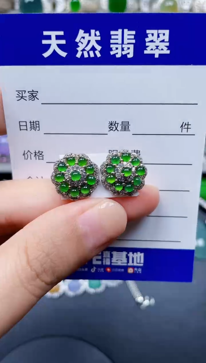 银S925镶嵌翡翠耳饰241