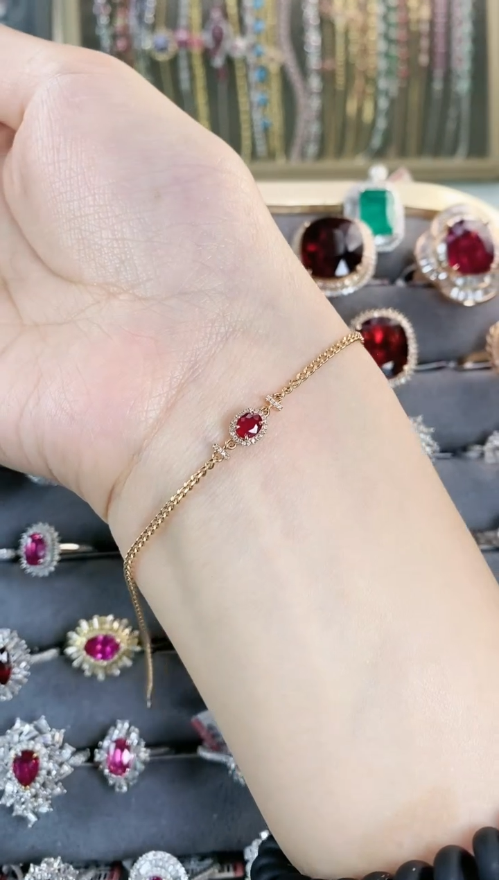 【闪购商品】手链18K金镶嵌红宝石一条