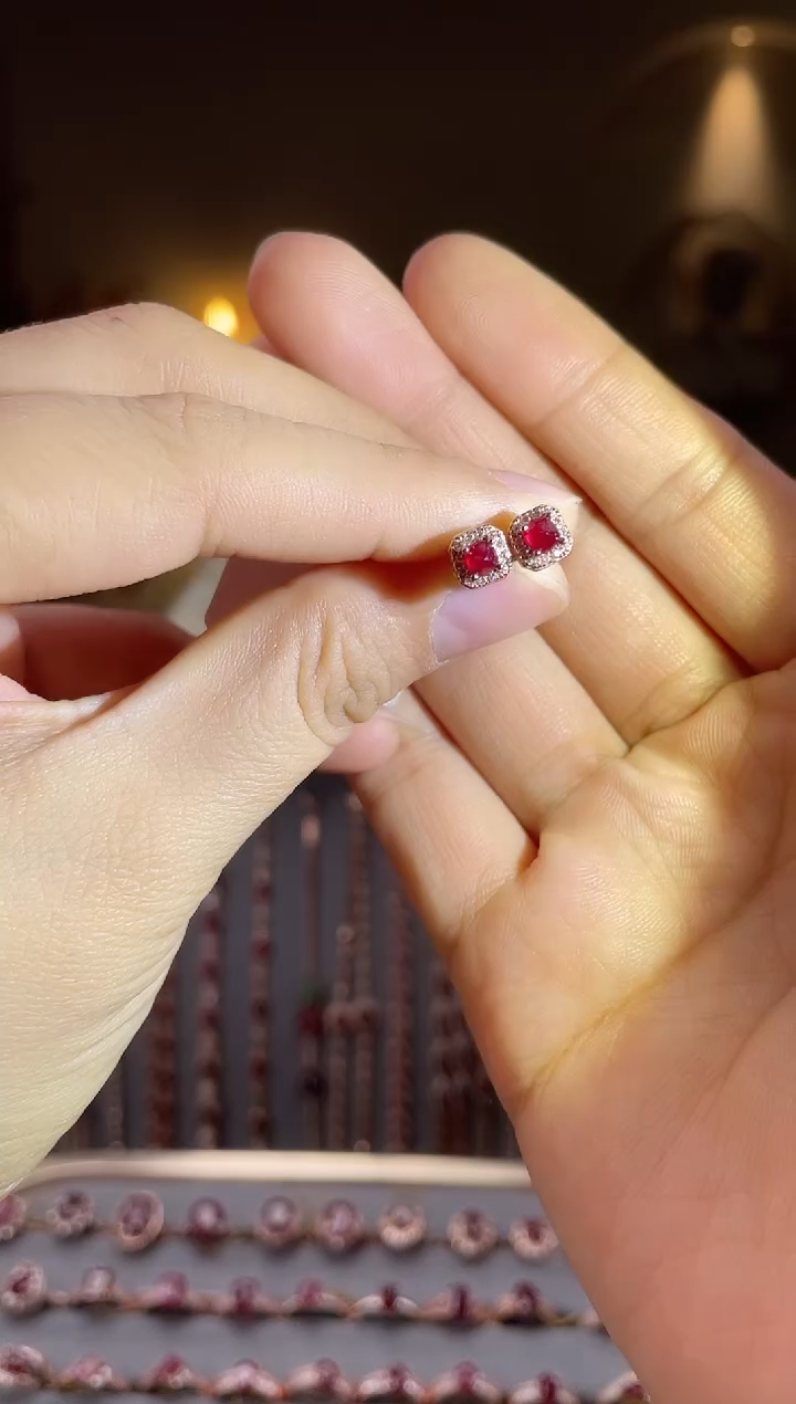 银S925镶嵌耳饰红宝石耳饰