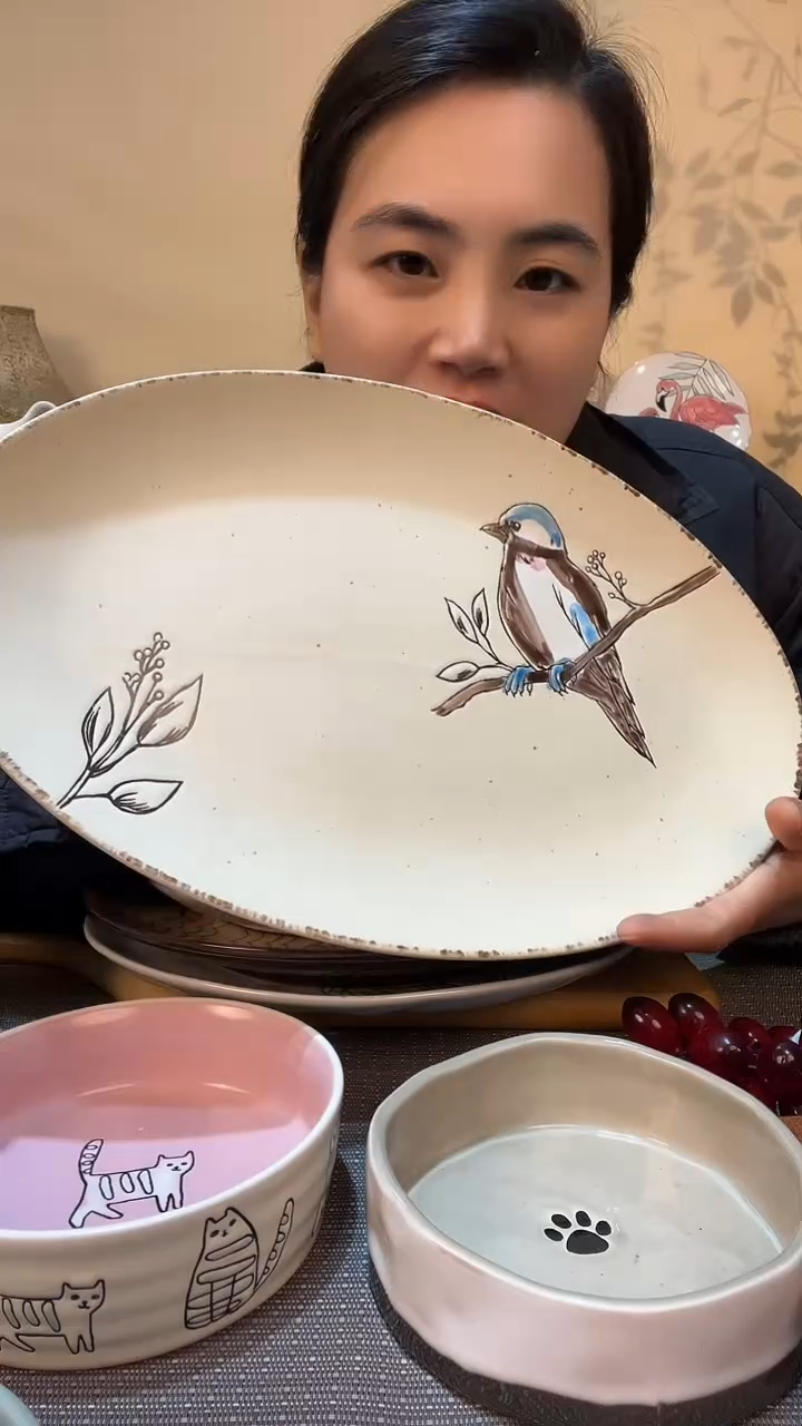 【闪购商品】瓷片小鸟鱼盘 微瑕介意勿拍