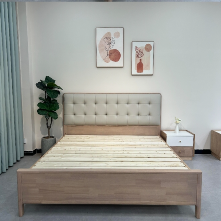 现代简约风奶油风实木床北欧双人床软包皮艺床真皮床