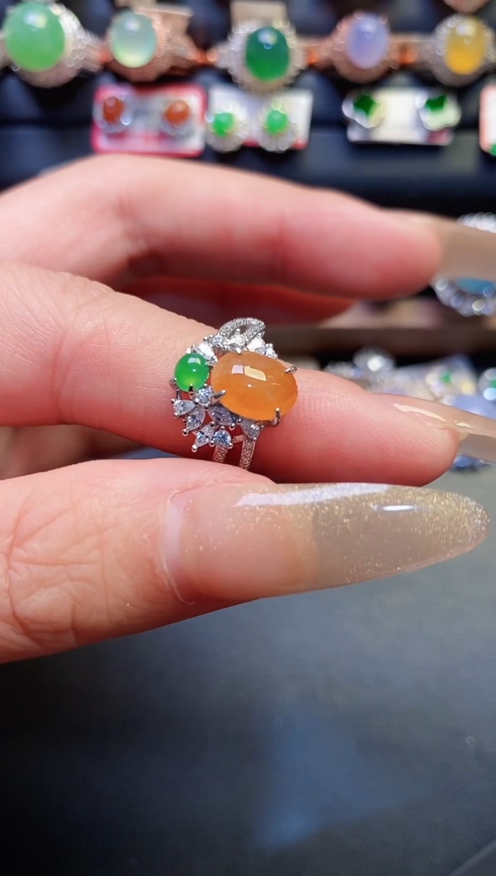 银S925镶嵌戒指翡翠天然