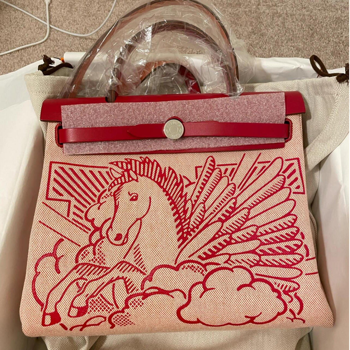 99新 Hermes/爱马仕 小花6珊 Herbag 31 飞马 帆布 Y刻 银扣包