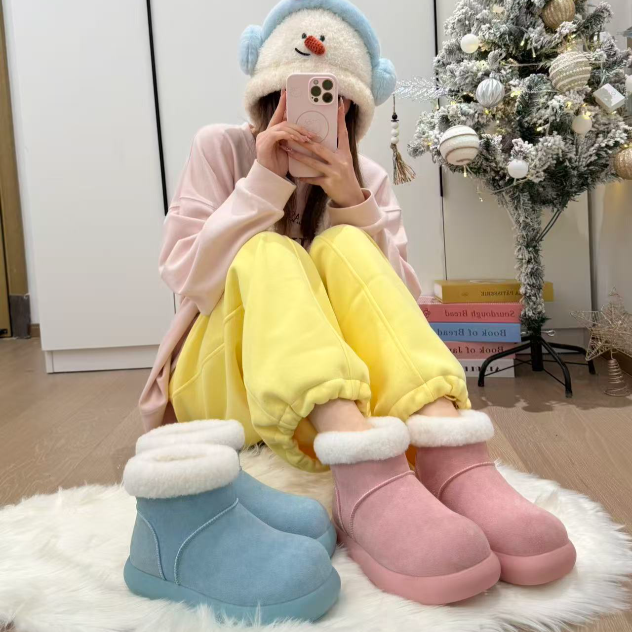 【内增高6公分】2025年新款女低帮短款加绒棉鞋冬外穿保暖棉拖鞋