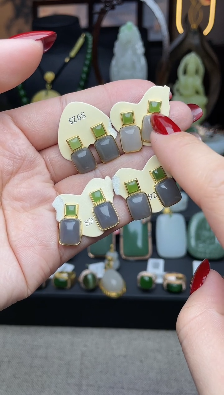 【闪购商品】和田玉耳饰银S925镶嵌耳饰多样性发其一