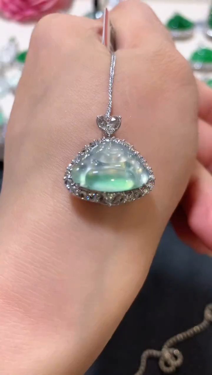 吊坠(不含链)18K金镶嵌翡翠z155  