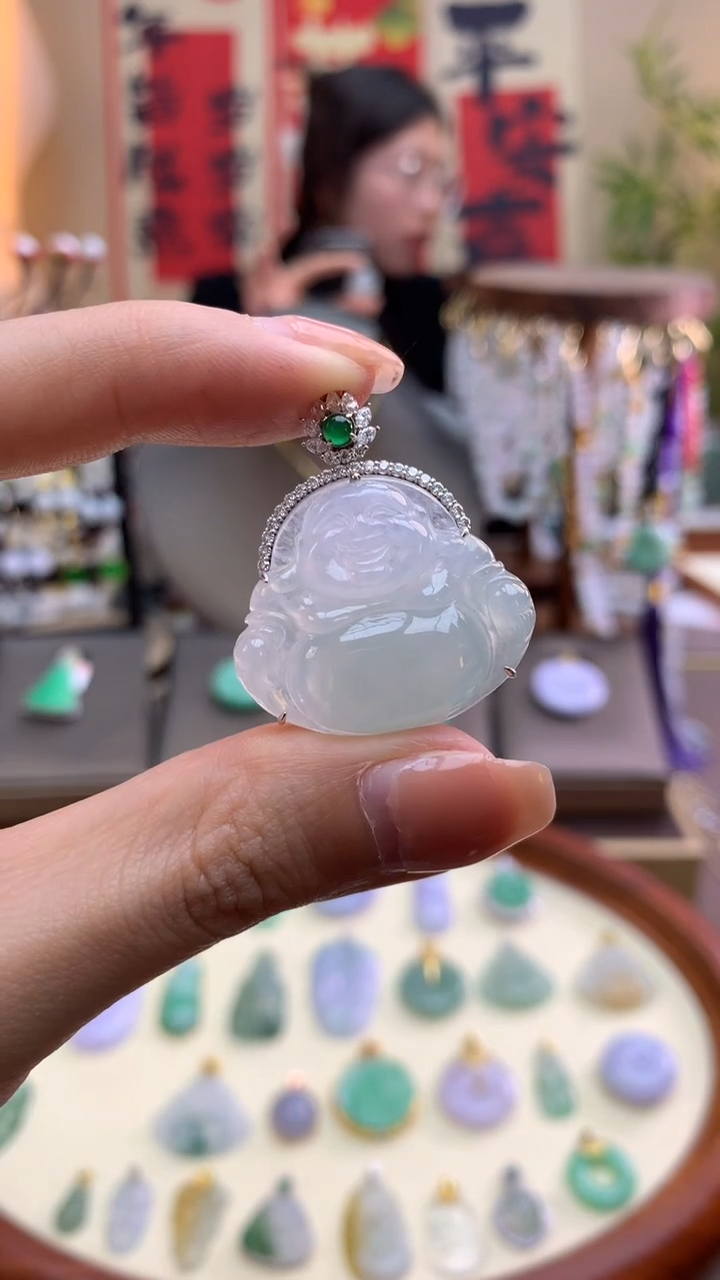 【闪购商品】翡翠颈饰18K金镶嵌佛公