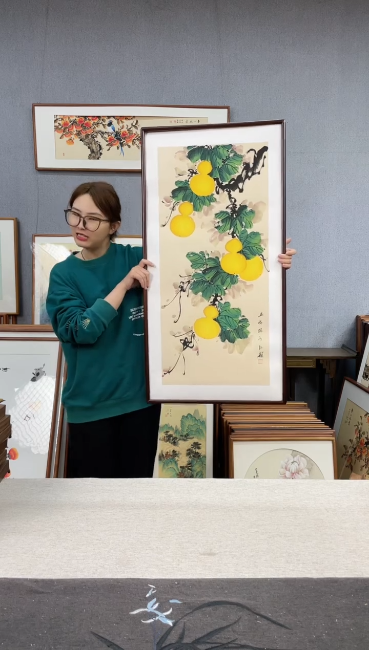 【闪购商品】国画手写手绘带框作品-53*103-葫芦