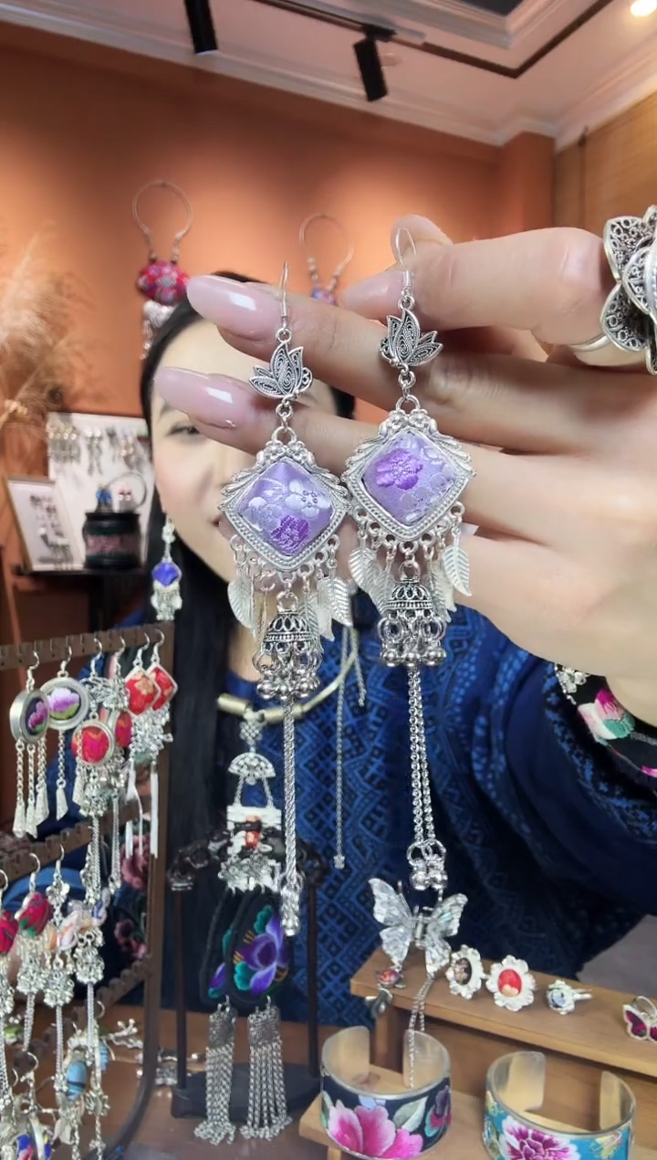 【闪购商品】刺绣传统非遗民族凤手工刺绣饰品耳环