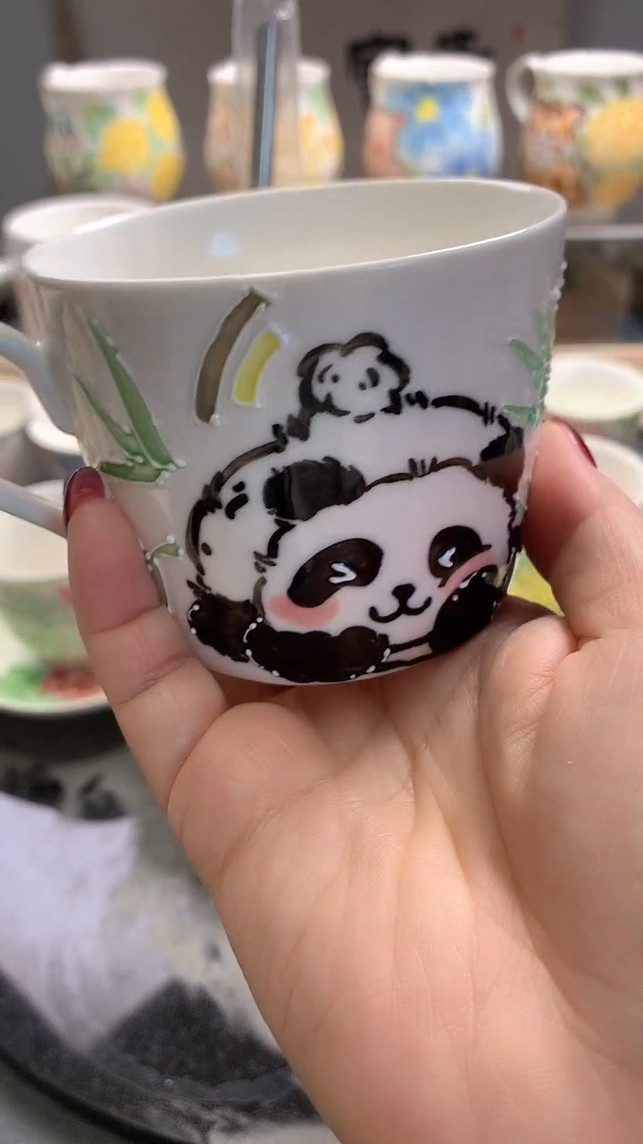 一味*手绘*竹林熊猫杯