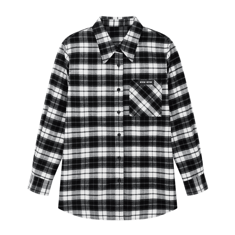 【尚雅专属】复古美式衬衫翻领经典格子撞色上衣女X10ACS8154